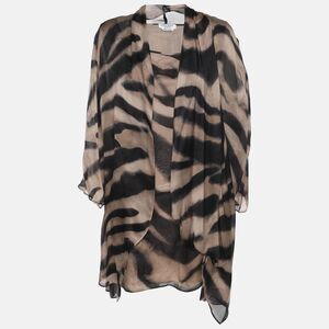 Marina Rinaldi Beige Zebra Print Chiffon Twinset Cardigan L
